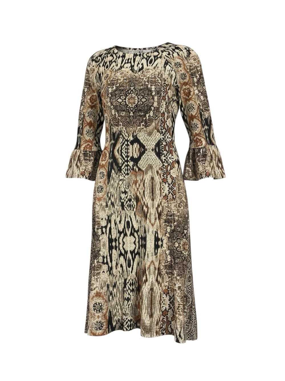 R&M Richards Neutral-Toned Printed Midi Dress in Cream and Brown - Picture 3 of 8